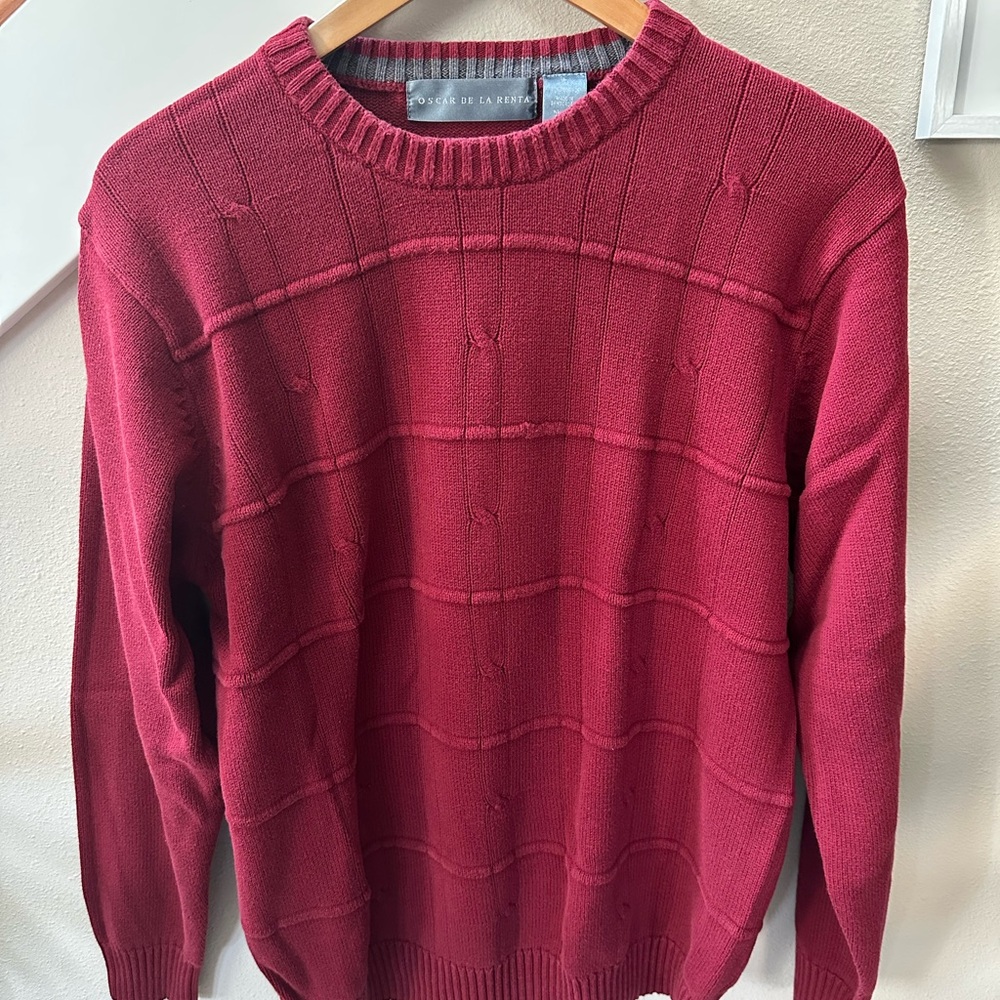 Oscar de la Renta Burgundy Crewneck Sweater